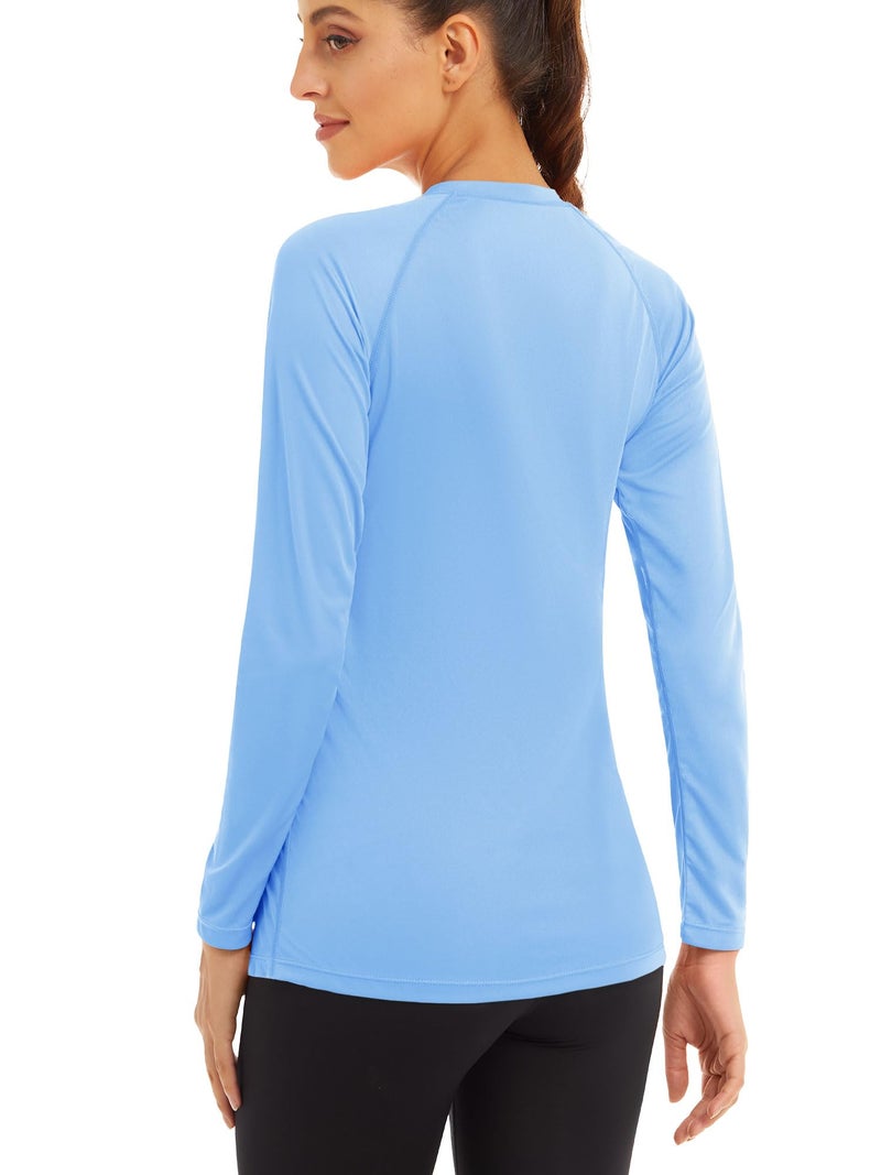 MAGCOMSEN Swim Shirts for Women UV Protection Shirts Womens Rash Guard Shirts Long Sleeve Running Shirts Fishing Shirts Performance Sun Shirts for Women Blue - Image 2